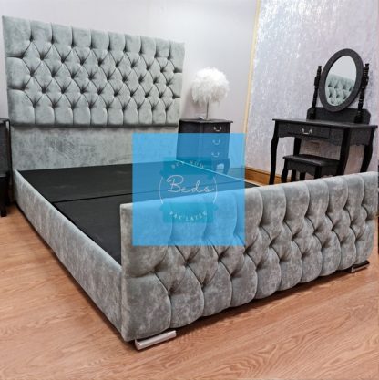Grey Velvet - Tall Velvet Briana Bed Pay Monthly Interest Free Buy Now Pay Later Beds