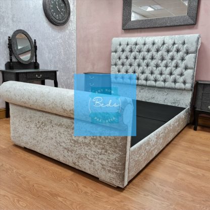 Crushed Velvet Luxury Sleigh Bed - Pay Monthly Interest Free - Buy Now Pay Later Beds